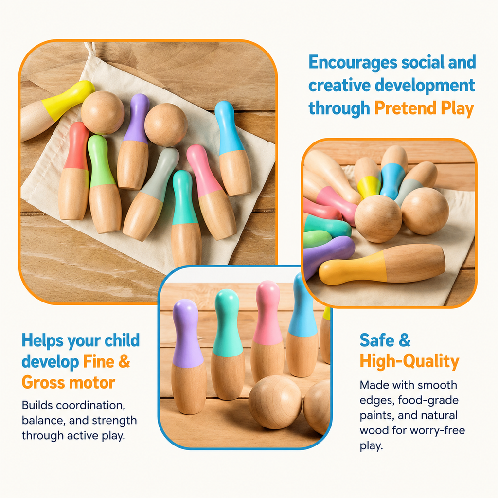 Montessori Rainbow Wooden Bowling Set