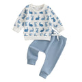Easter Outfit, Long Sleeve Crew Neck Letters Print Sweatshirt with Elastic Waist Sweatpants