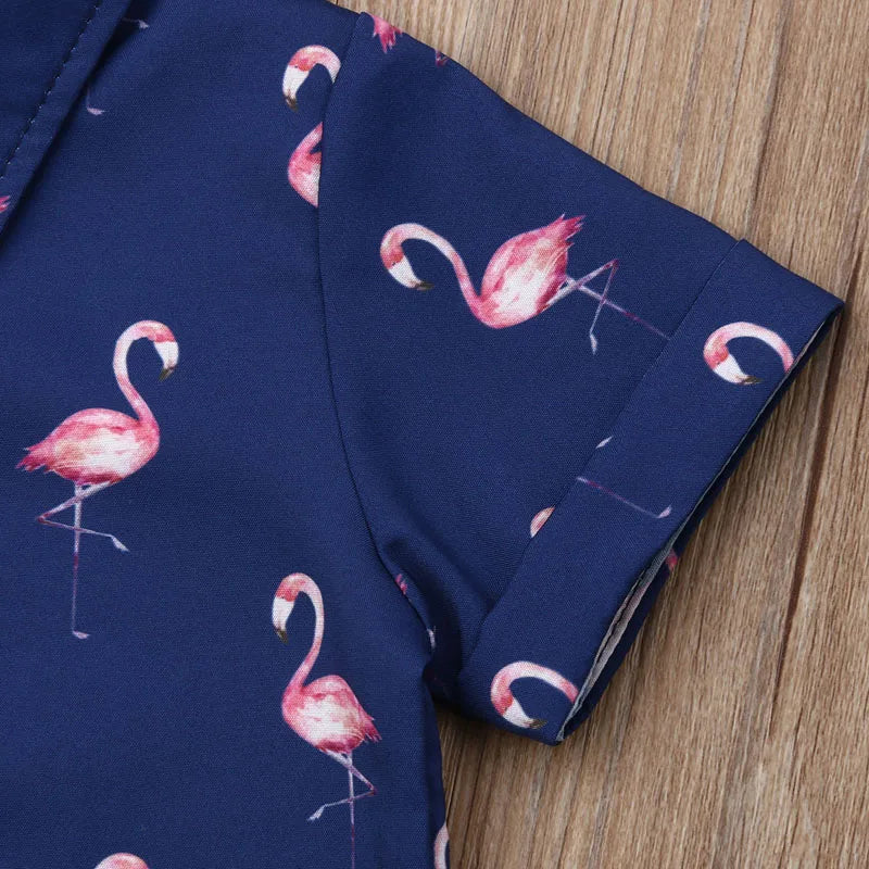 Gentleman Flamingo Short Sleeve Shirt+Shorts