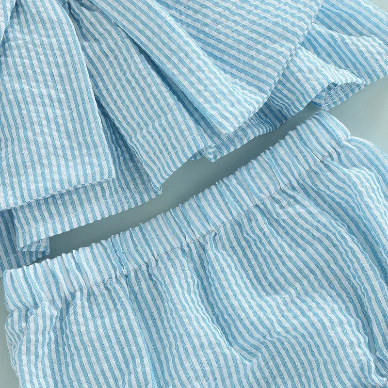 Girl 2Pcs Sweet Clothing Set Striped Print Big Bow Embellished Vest