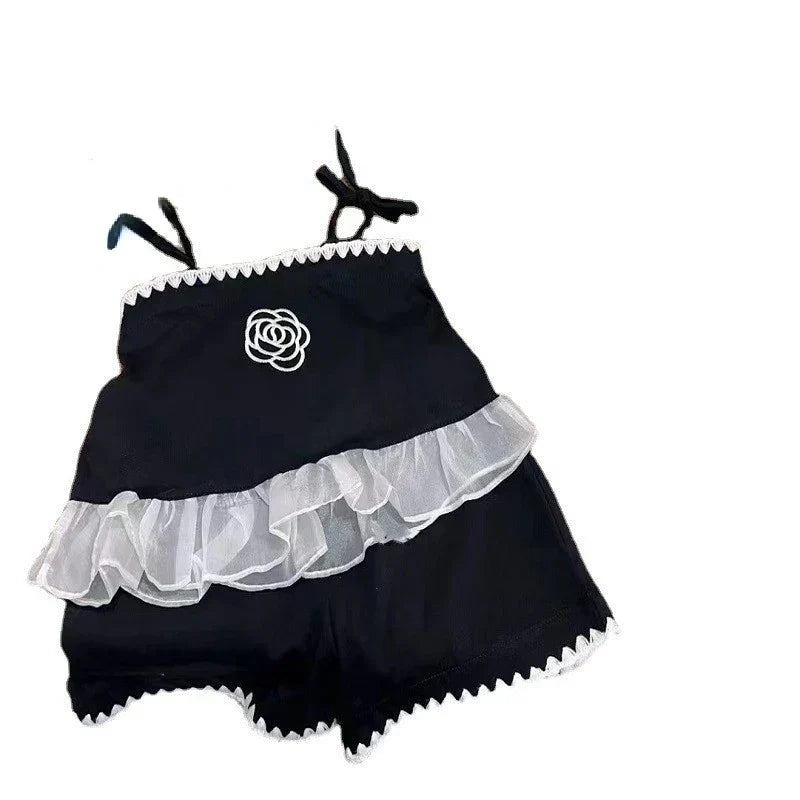 Embroidered Flower. Princess Sling + Shorts 2-piece Outfit Set