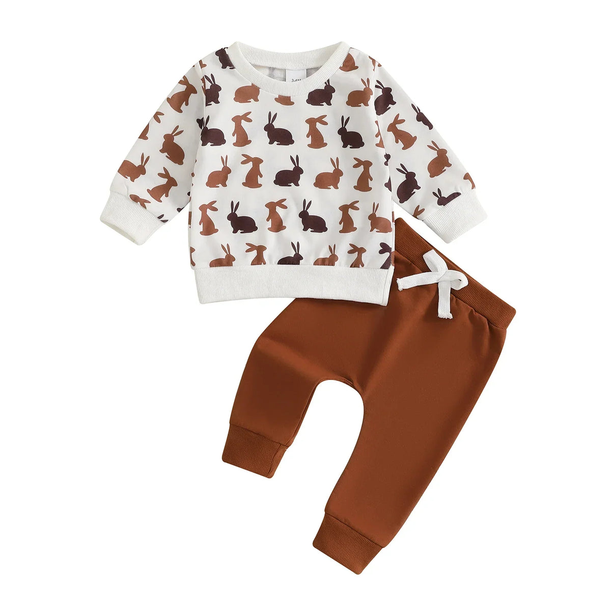 Easter Outfit, Long Sleeve Crew Neck Letters Print Sweatshirt with Elastic Waist Sweatpants