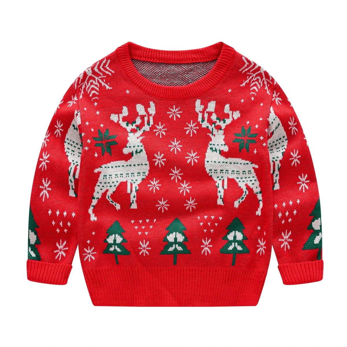 Festive Christmas Kids Sweater - Adorable Elk Print Crew Neck Knitwear