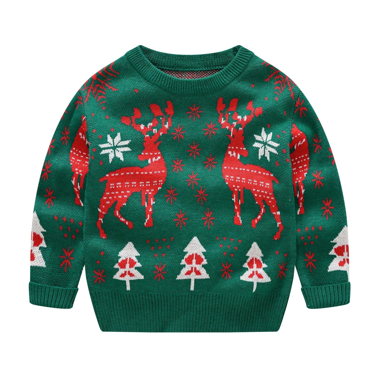 Festive Christmas Kids Sweater - Adorable Elk Print Crew Neck Knitwear