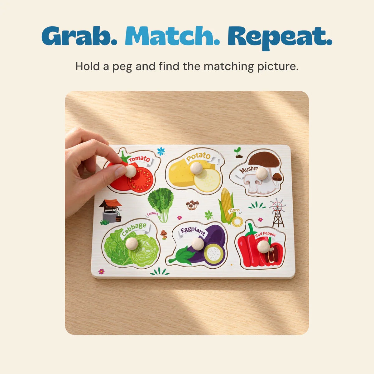 TibaToes™ Wooden Match & Learn Puzzle Board
